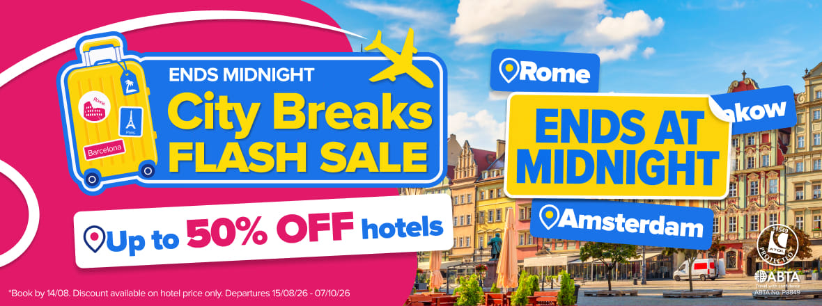 City Breaks Flash Sale Ending at Midnight Mobile HP Banner UK - 14/08