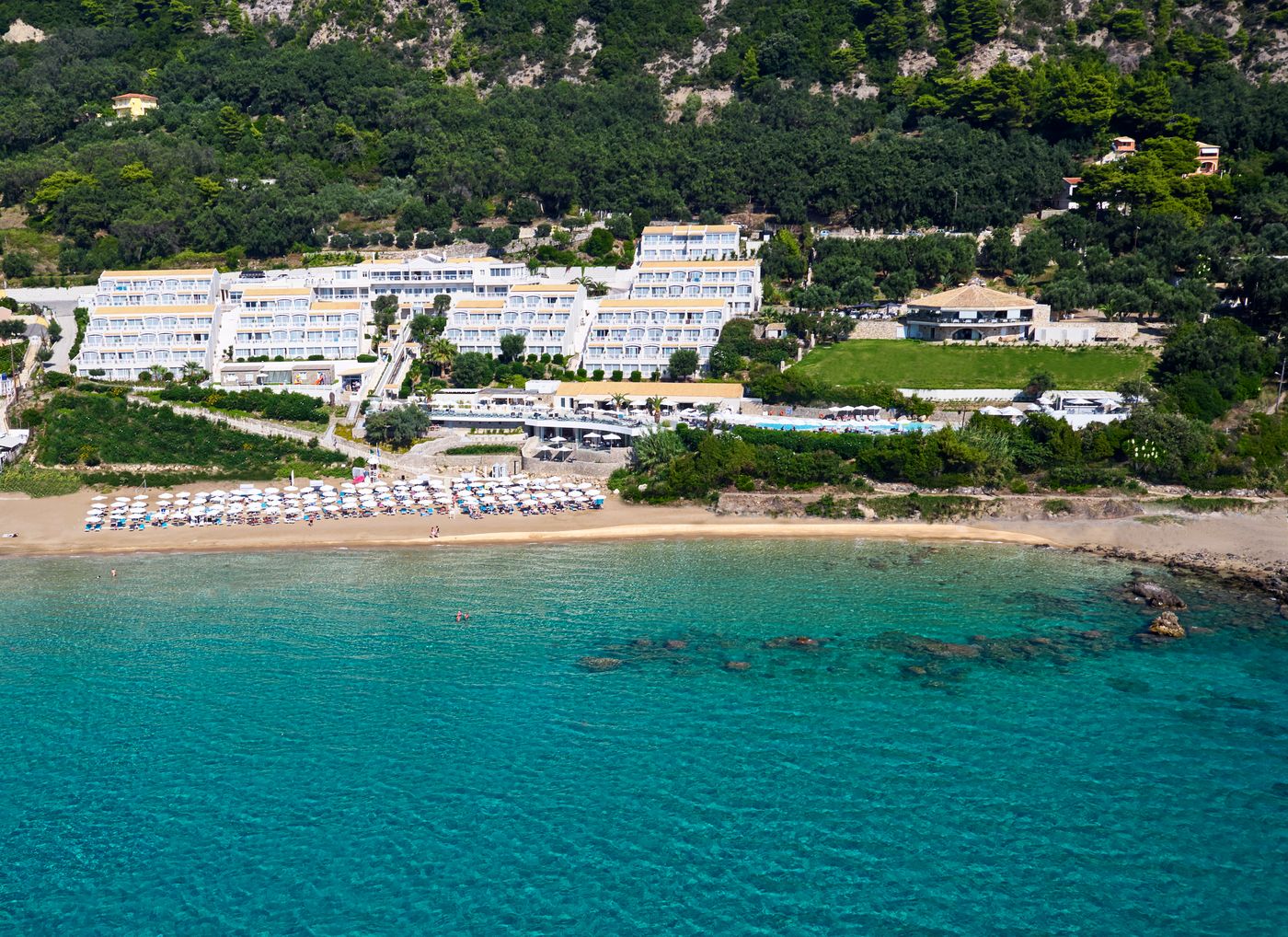 Five-star resort above Kontogialos Beach with 189 rooms, direct beach access, pool, restaurants, bars and spa facilities.
