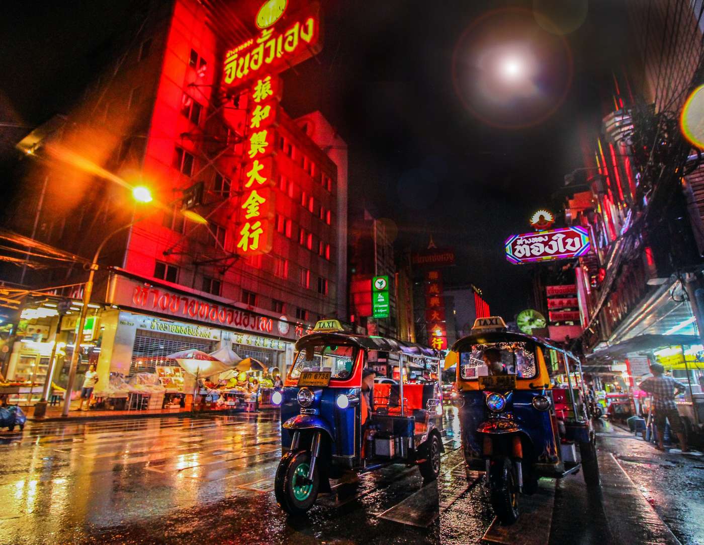 Tuk tuks at night in Bangkok, Thailand