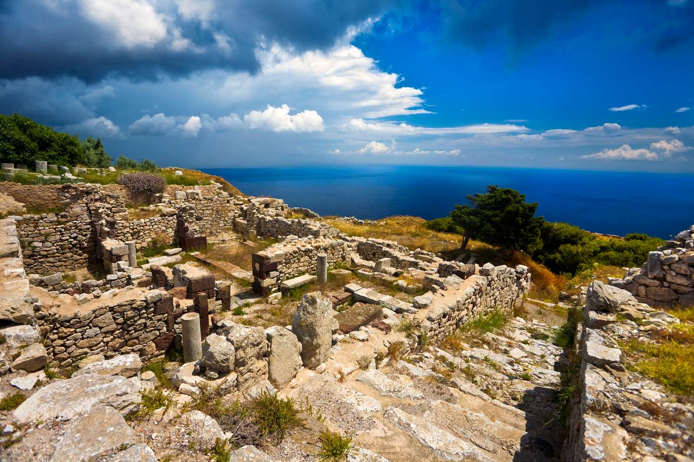 Greece. Cyclades Islands - Santorini (Thira). The excavations of Ancient Thera (Thira) on the hill Mesa Vouno - "House of Tyche"