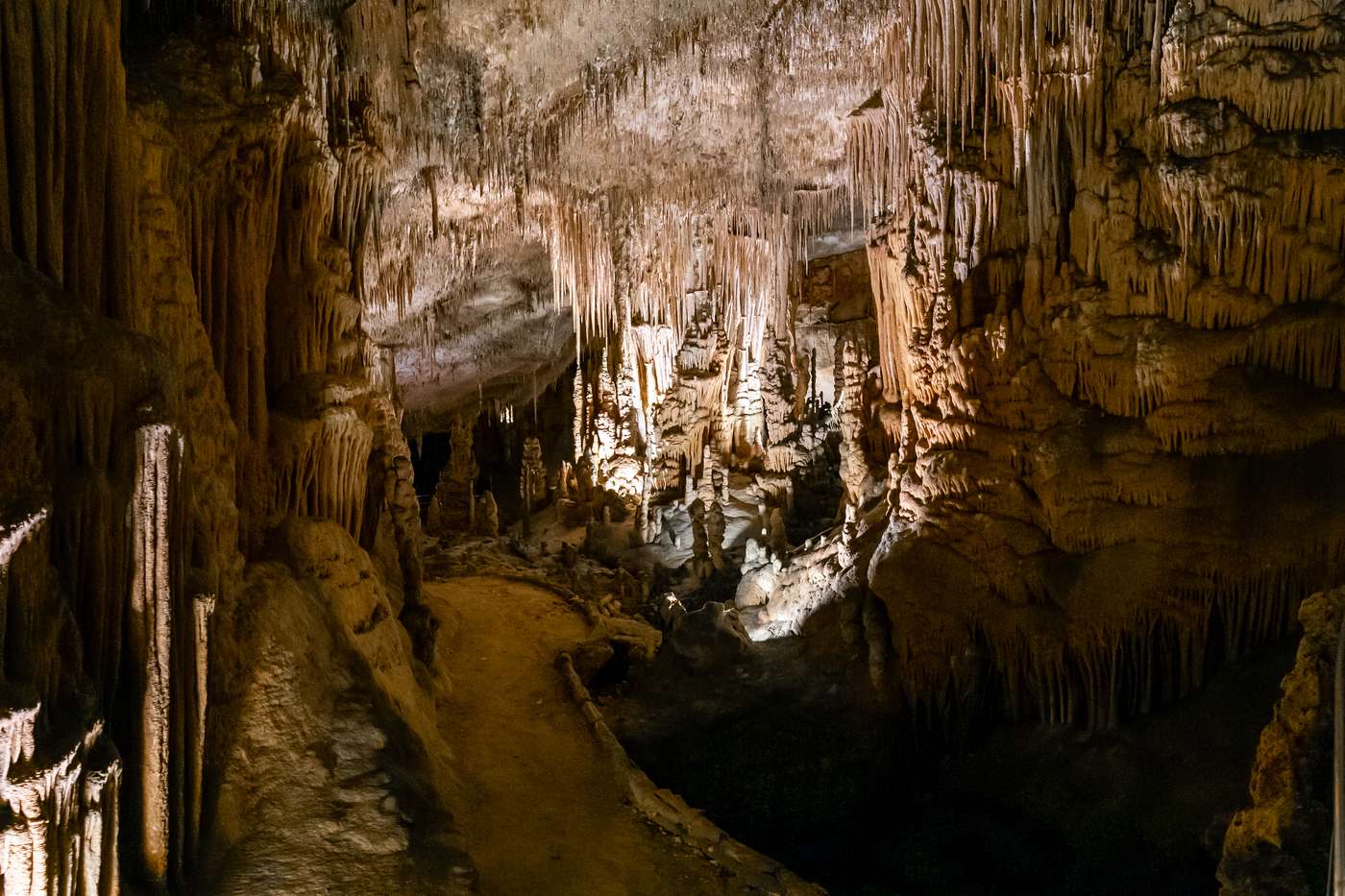 Porto Cristo, Spain - 23 January, 2024: view of the rock formations inside the Cuevas del Drach in eastern Mallorca