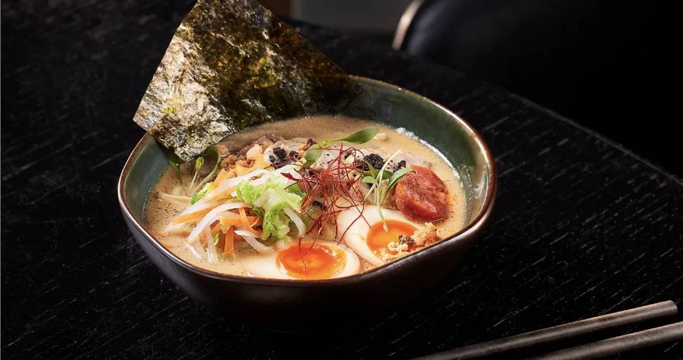 Sensai Restaurant. Ramen with soft boiled egg and nori.