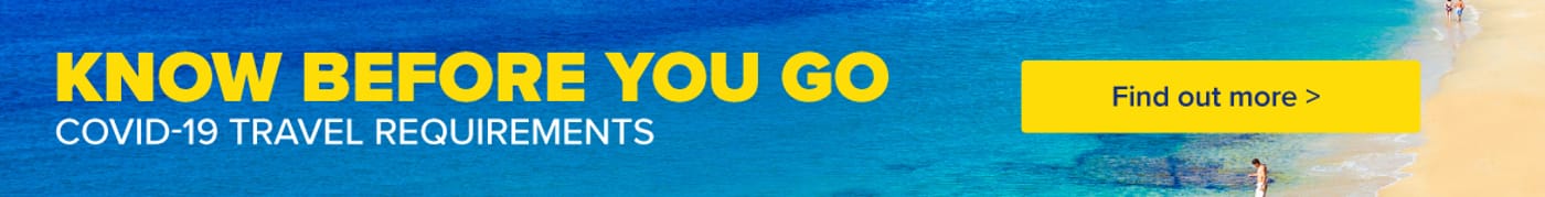 Know before you go CTA banner. Covid-19 testing requirements