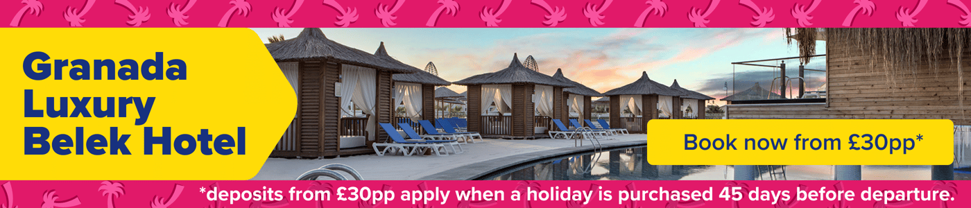Granada Luxury Belek is our hotel highlight, with deposits from £30pp (restrictions apply). Take advantage of our wonderful product offer and payment plans to get your next sunny beach break.